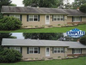 dirty shingle roof before and after pressure washing by Complete Power Wash in Hagerstown, MD