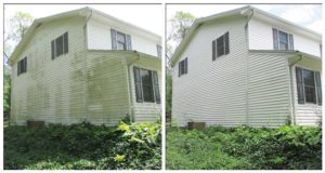 Dirty vinyl siding before power washing by Complete Power Wash