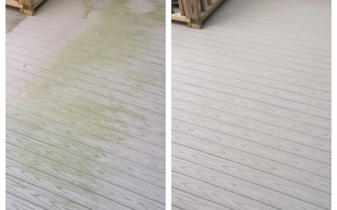 Composite deck before and after pressure washing by Complete Power Wash