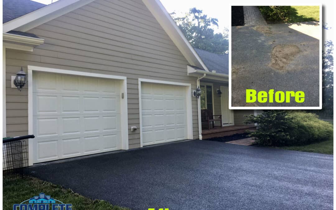 Pressure washing before and after driveway